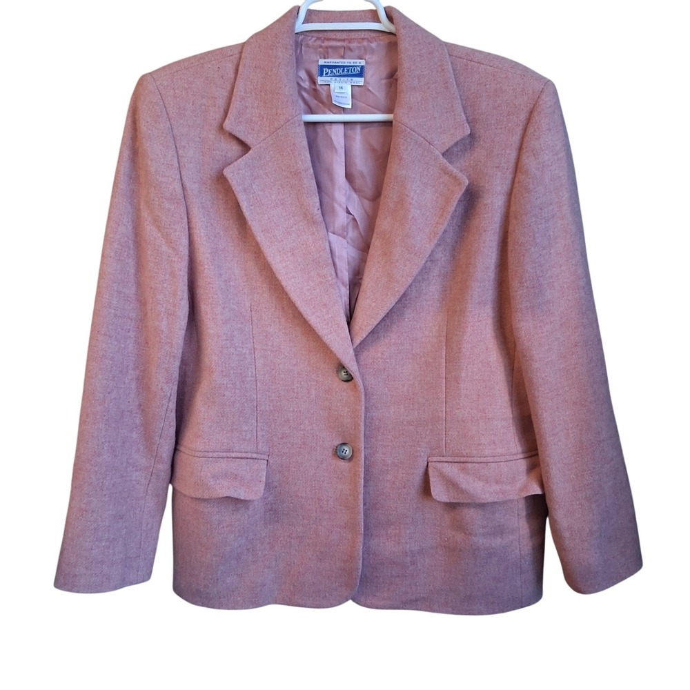 Vintage Pendleton Wmns Pink Virgin Wool Blazer Jacket 14 Petite Made in USA EVC